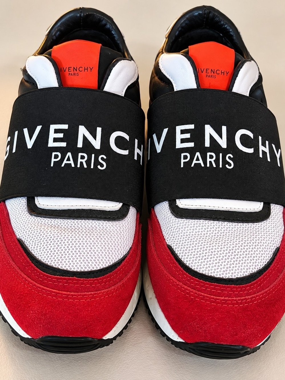 Givenchy  Red, Black & White Elastic Strap Sneakers